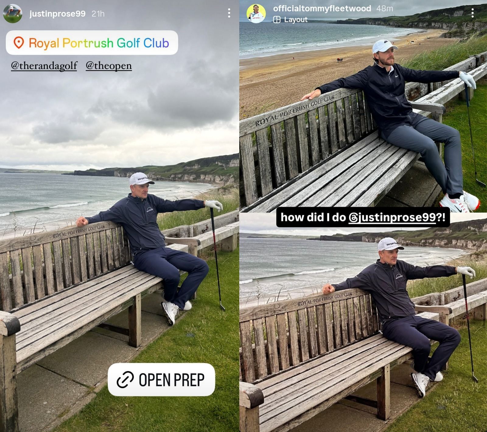 Justin Rose and Tommy Fleetwood's Instagram stories - Source - @justinprose99 and @officialtommyfleetwood on Instagram